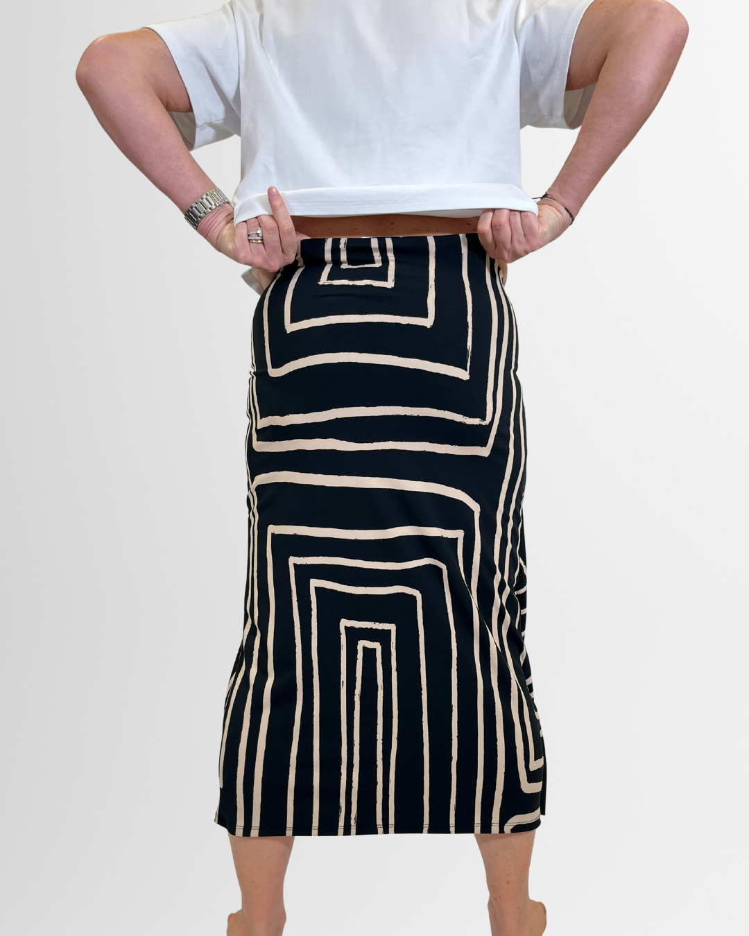 Gonna incrocio beige-nero