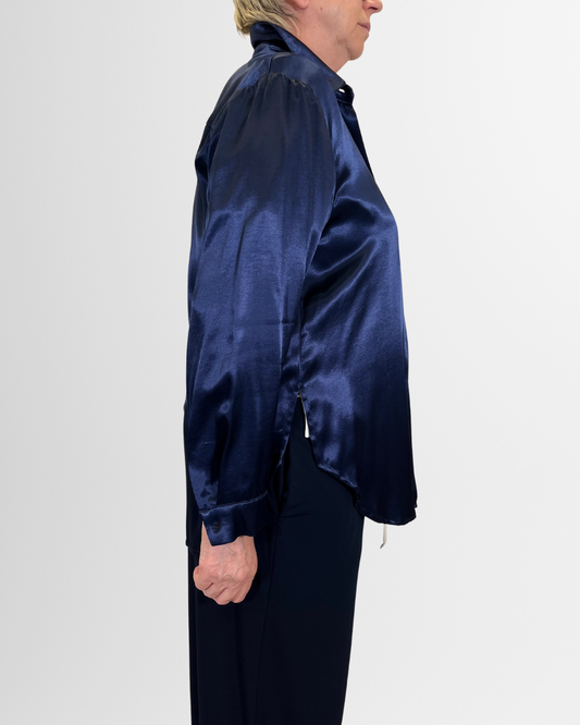 Camicia raso blu navy