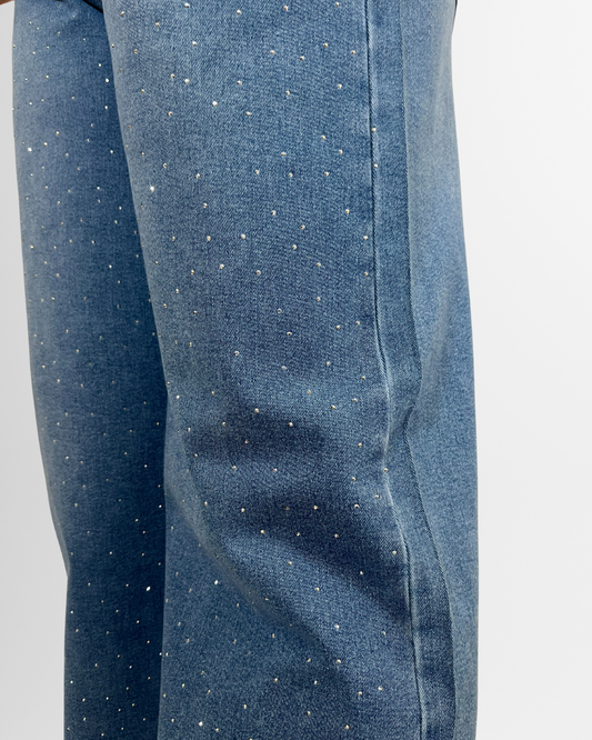 Jeans strass gamba larga