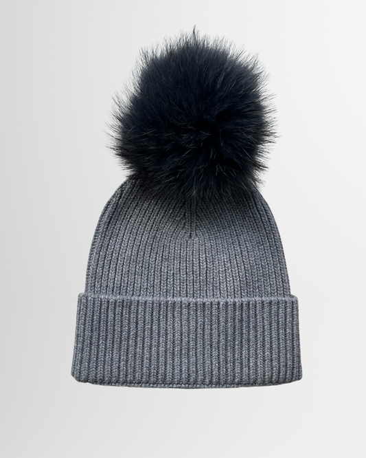 Berretto con pon-pon grigio scuro