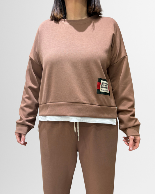 Felpa marrone con zip laterali