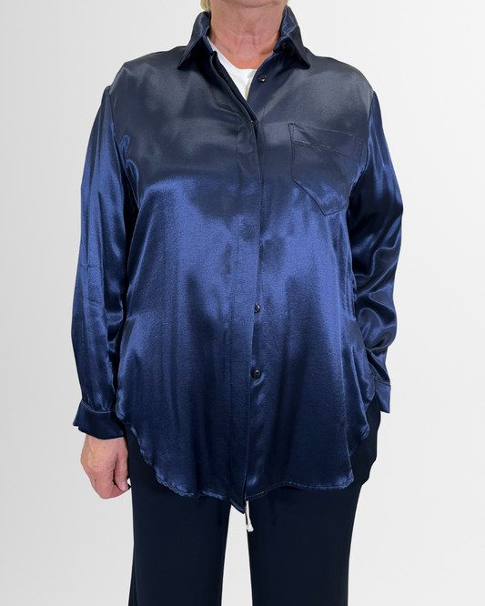 Camicia raso blu navy