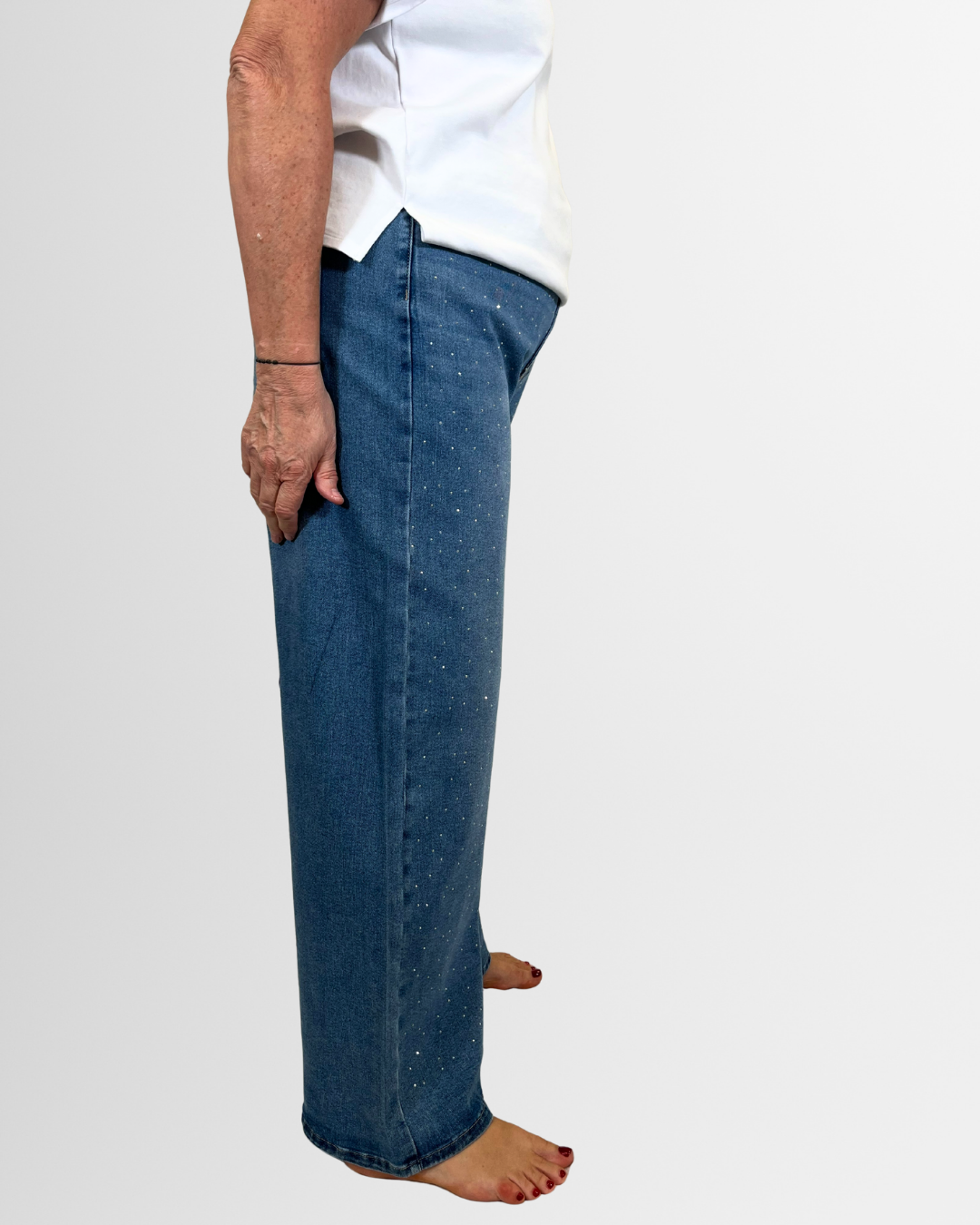 Jeans strass gamba larga