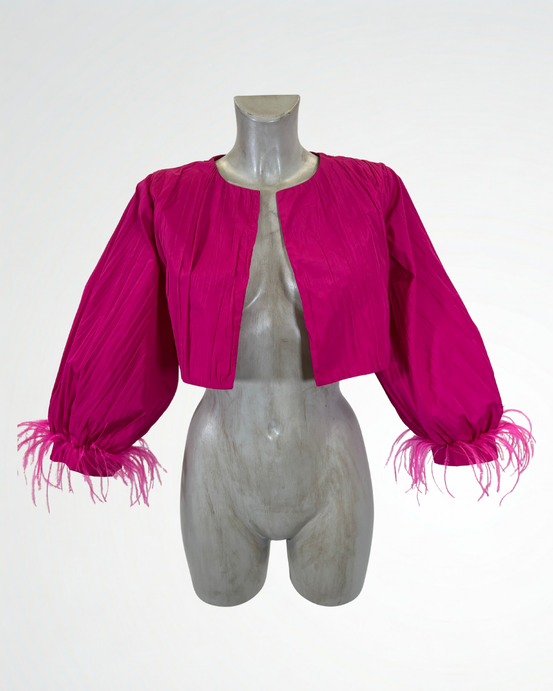 Giacca in taffetà con piume