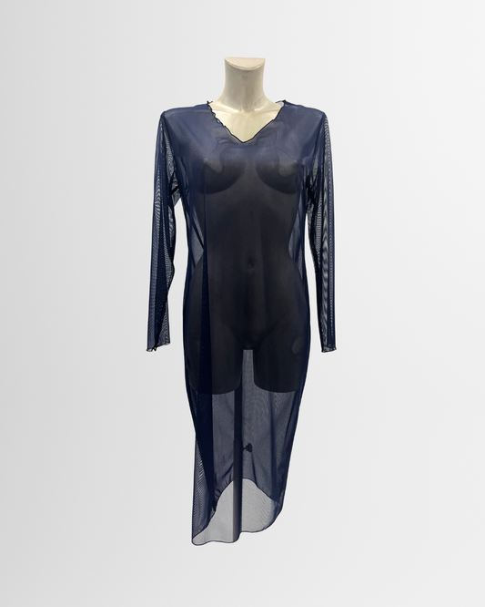 Abito midi in rete blu navy