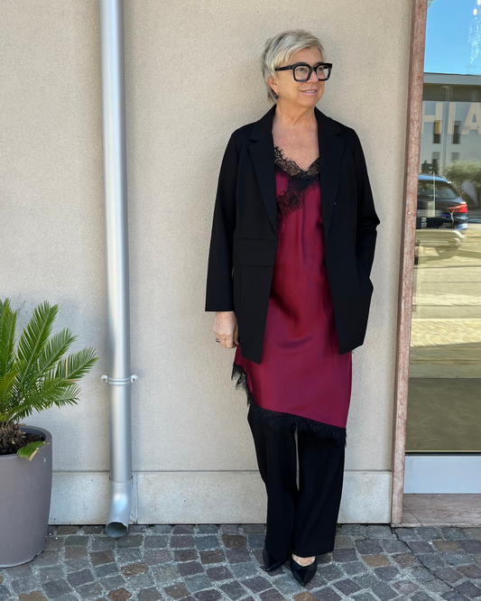 Top in raso con pizzo - bordeaux