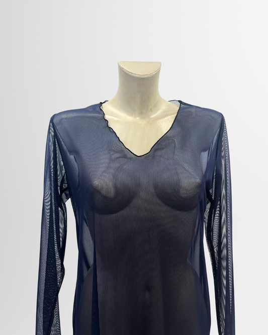 Abito midi in rete blu navy