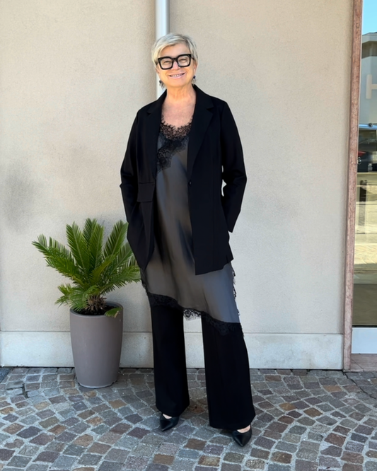 Top in raso con pizzo - grigio