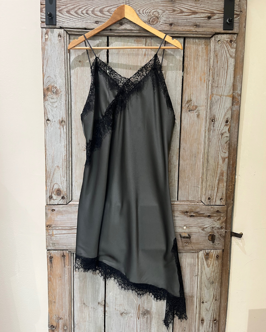 Top in raso con pizzo - grigio